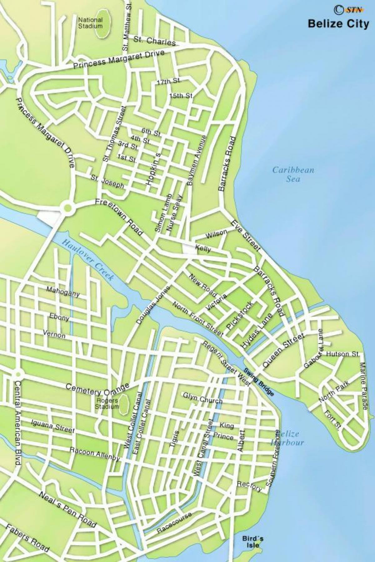 kartet av Belize city gatene