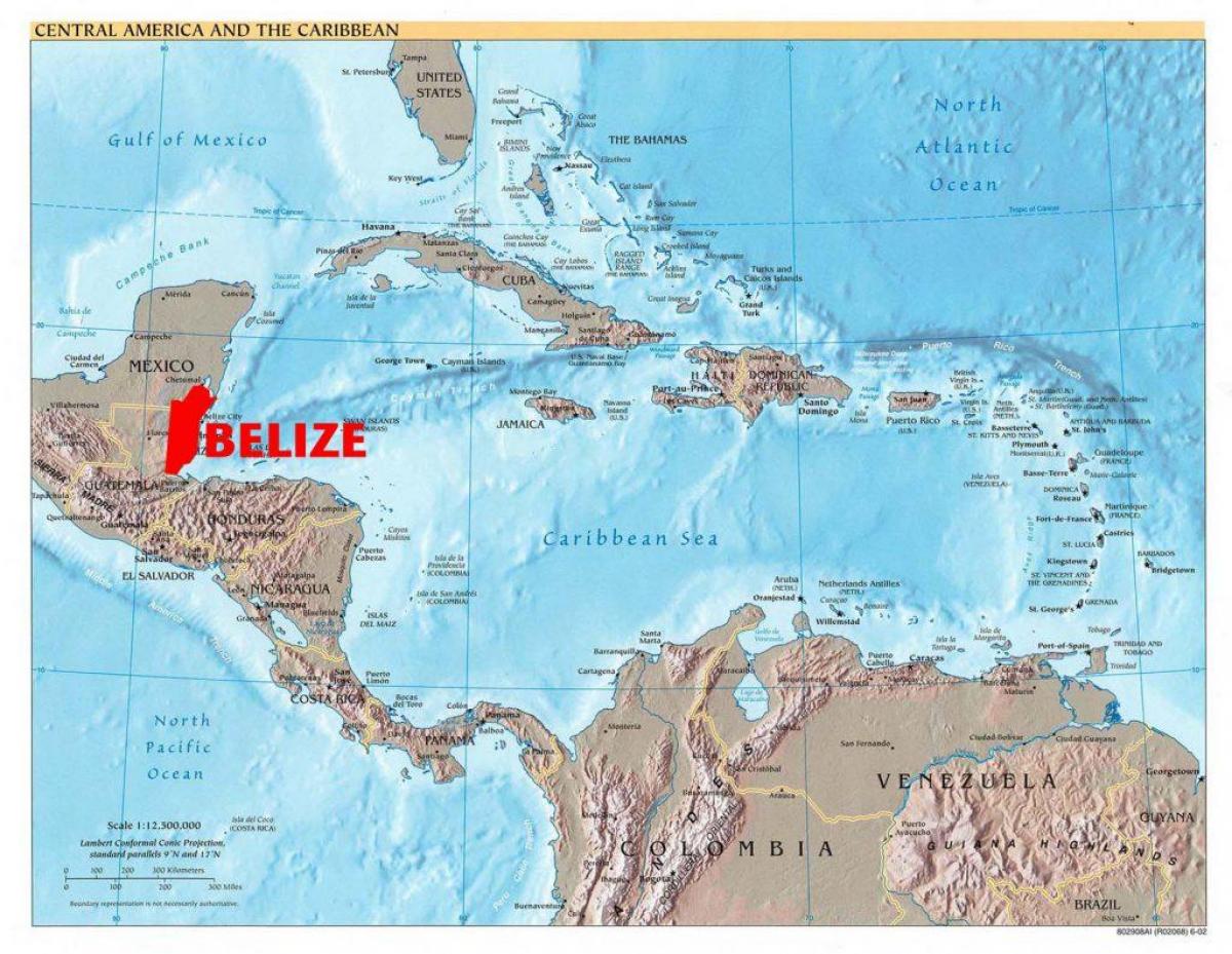 Kart over Belize mellom-amerika