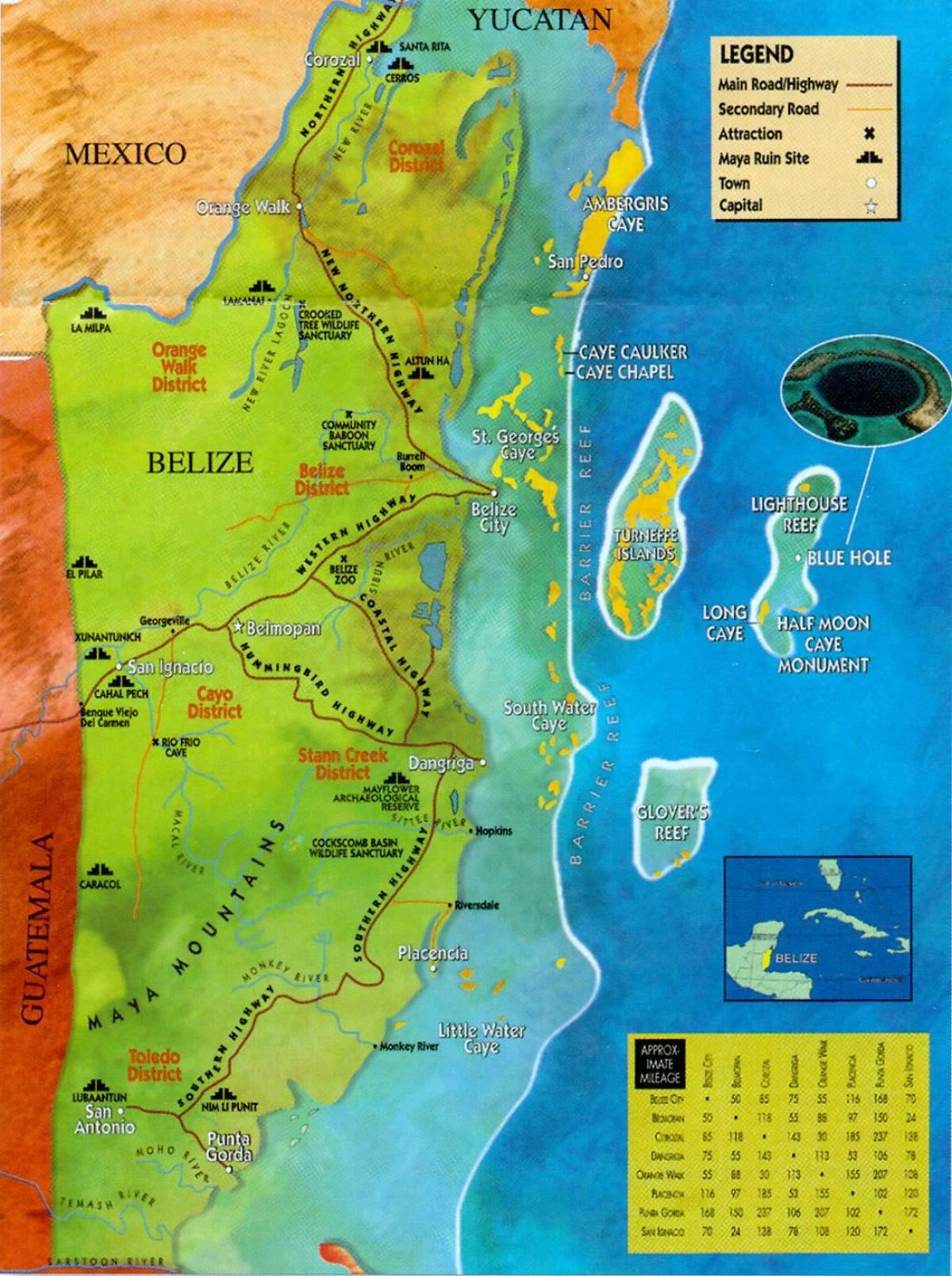 Belize ruinene kart