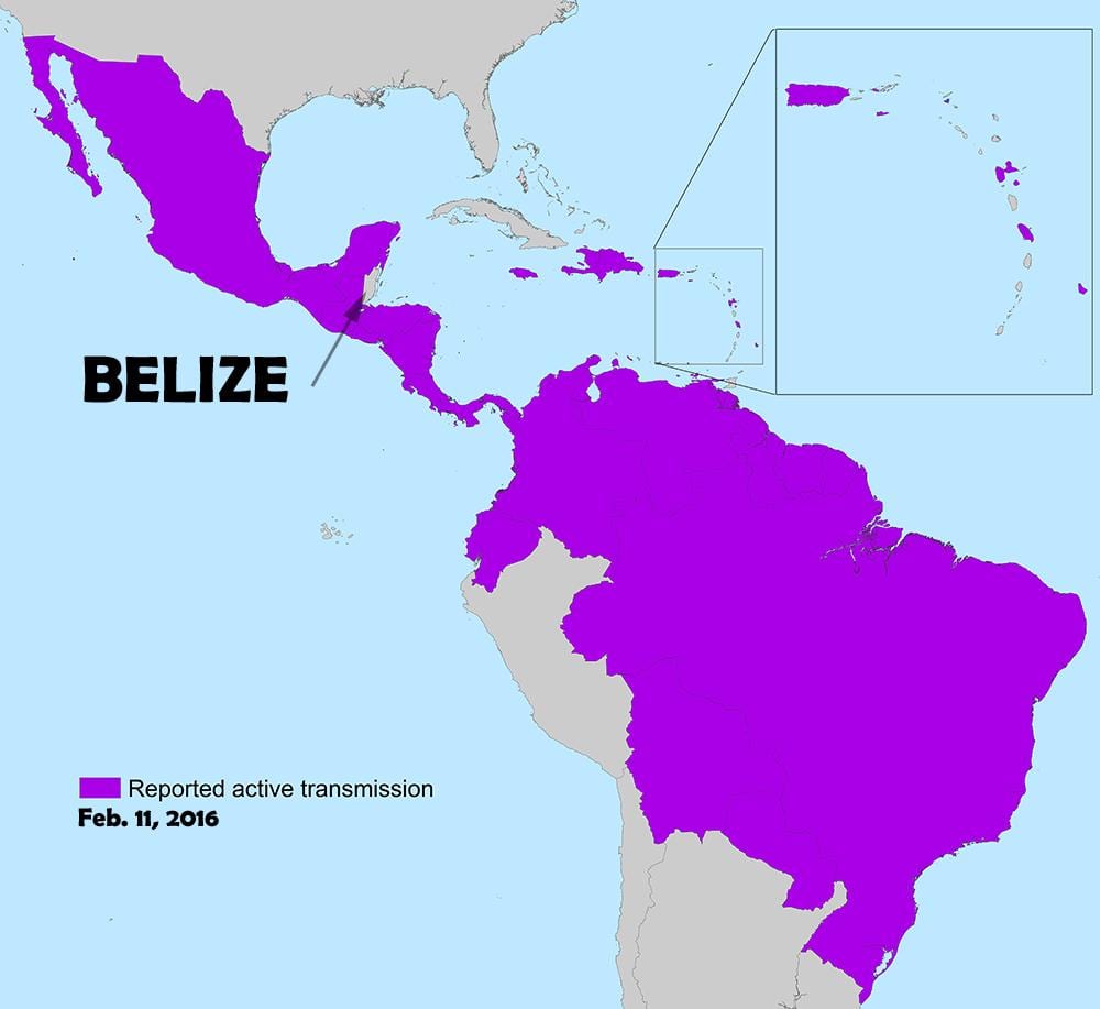 Kart over Belize zika