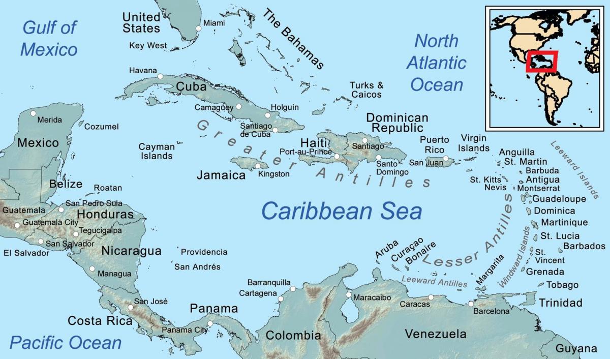 kart over Belize og omkringliggende øyer