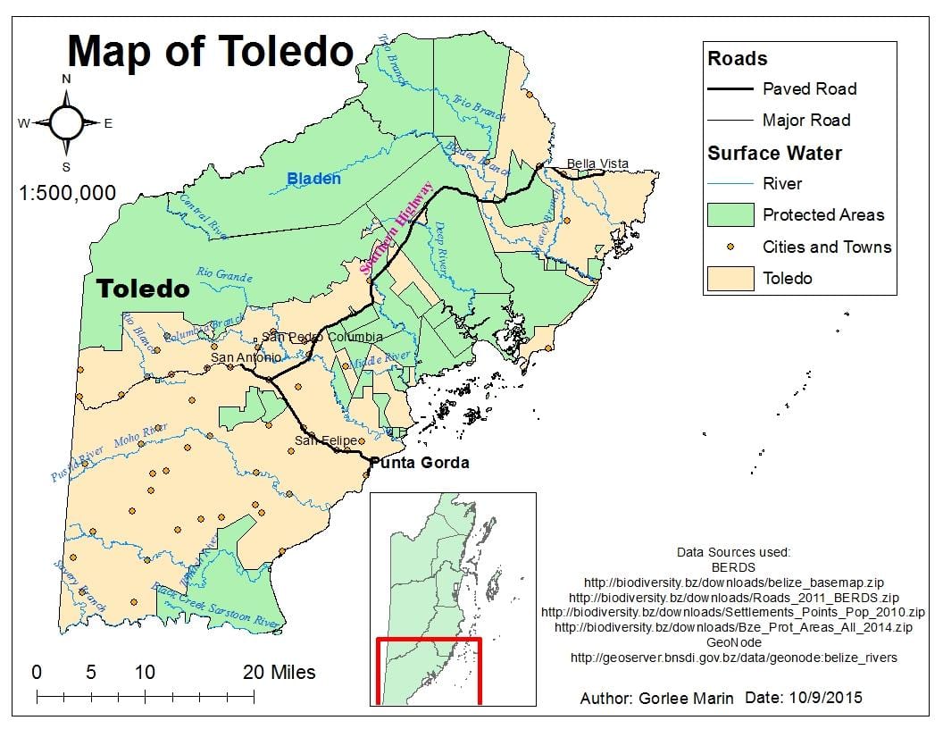 kartet av Belize toledo district