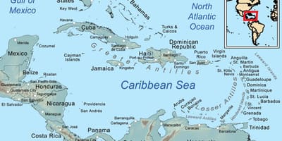 Kart over Belize og omkringliggende øyer