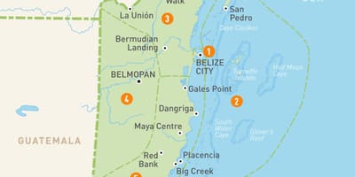 Kart over Belize og omkringliggende land