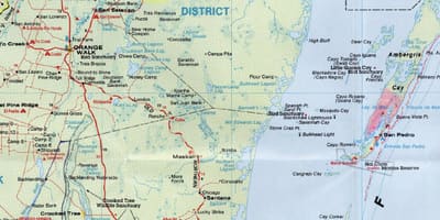 Detaljert veikart over Belize